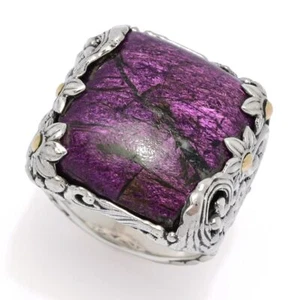 Artisan Silver by Samuel B. 18K Gold Accented 19x18mm Cushion Purpurite Ring - Picture 1 of 6