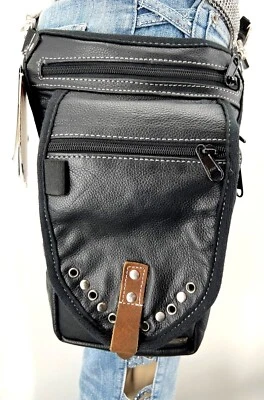 Bolso de cuero genuino para piernas en el muslo funda para pistola bolso con tachuelas riñonera bolso de cintura  Foto 1 de 4