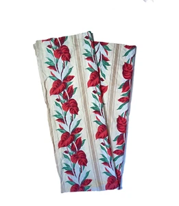 Vintage Pair Hibiscus Curtains Panels Drapes 88 in Long Red Beige Tan Floral 2 - Picture 1 of 7