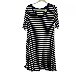 Greige Black & White Striped Short Sleeve Swing Dress Large c - Picture 1 of 8