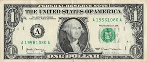 date note fancy serial number 1956 10 8 A run A district A19561080A $1 bill 2017 - Picture 1 of 2