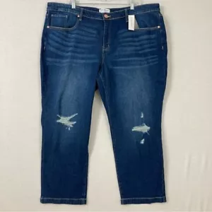 New Lane Bryant Medium Wash Distressed Slim Straight Ankle Jeans size 24 - Picture 1 of 12