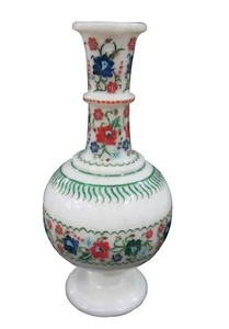 12 Inches Floral Pattern Inlay Work Giftable Planter White Marble Flower Pot - Picture 1 of 6