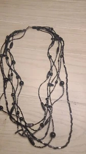 Vintage Multistrand Black Bead Necklace 29" - Picture 1 of 6