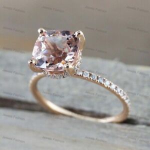 2.20 Ct Cushion Cut Peach Morganite Solitaire Engagement Ring Rose Plated Silver