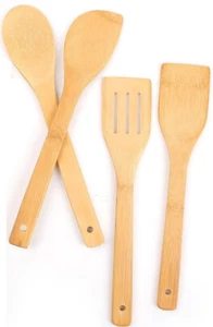 4 x SPOONS Wooden Spatula Spoon Kitchen Cooking Utensils Turner Tools Set - Picture 1 of 12