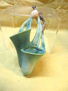 Roseville Art Pottery Wall Pocket, Green Pine Cone, 9" X 4.5", Original Label - Picture 1 of 8