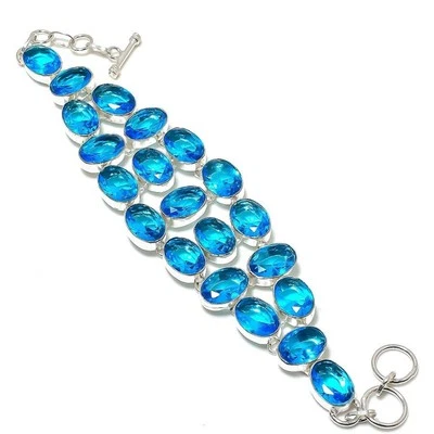London Blautopas Edelstein Armband verstellbare Kette ovale Form Geschenk Sch... - Bild 1 von 4