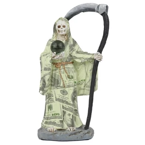 Money All Print 9" Holy Death Grim Reaper Skull Santa Muerte - Picture 1 of 4