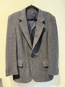 English Manor blau/grau Blazer Jacke braun Lederknöpfe Gr. 44R 100% Wolle - Bild 1 von 9