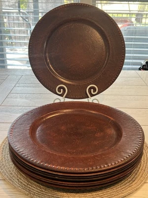 "Lote 6 placas de cargador Gibson Overseas de 13"" imitación cuero marrón cuentas adorno cena" Foto 1 de 4