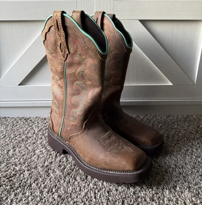 Women's 8B Justin Gypsy Raya Brown Leather Square Toe Cowboy Boots GY2900 No Box - Image 1 of 4