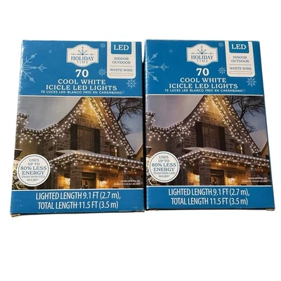 2 Box Holiday Time 70 Ct 9.1 Ft  Each Cool White Icicle LED Lights Christmas - Image 1 of 3