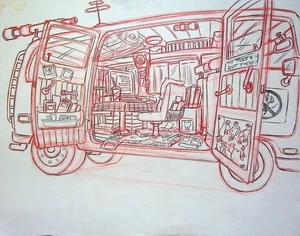 Simpsons 1990s Series Production Hand Drawn TV VAN Model Cel Layout - Bild 1 von 2