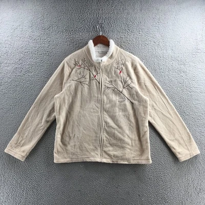 Croft & Barrow Cardinal Embroidered Fleece Full Zip Jacket Women XL Beige Casual - Image 1 of 4
