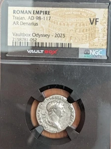 Moneda de plata RARA de Roma Trajano César 98-117 dC, Imperio Romano AR Denario, NGC EN MUY BUEN ESTADO - Imagen 1 de 3