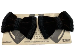 Vintage Shoe Clips Womens Formal Velvet Bows Brown w/ Black Shoe Tops - Picture 1 of 3