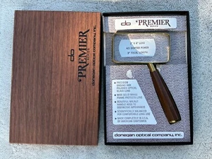 Vintage Donegan Optical Magnifying Glass Brass Case W/Wood handle In Box - Picture 1 of 5