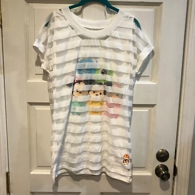 Disneyland Hong Kong Tsum Tsum 分层束腰上衣透明条纹女式小号 — 第 1/4 张图片