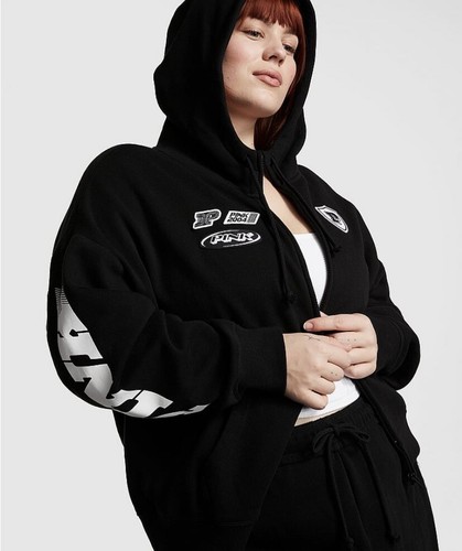 UNDERCOVER Felpa con cappuccio Victoria's Secret ROSA nera da corsa logo cerniera intera MEDIA M