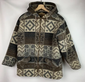 Woolrich Vintage Jacket Wool Taupe Multi Hooded Zip Front Pockets Lined Size L - Picture 1 of 13