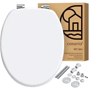 CASARIA® WC Sitz Toilettendeckel Toilettensitz Absenkautomatik MDF Holz weiß - Bild 1 von 12