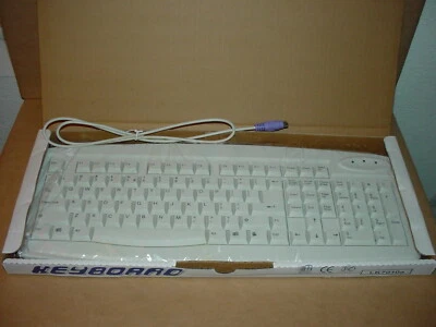 NEW IN BOX PS-2 KEYBOARD WHITE COLOR SLIM DESIGN - Image 1 of 2
