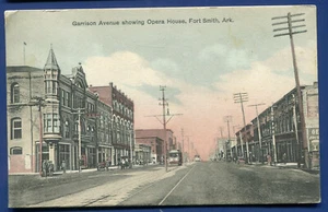 Fort Smith Arkansas Garrison Avenue showing Opera house old postcard - Picture 1 of 2