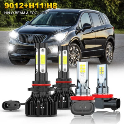 For Buick Envision 2019-2016 6000K 9012 H11 LED Headlight+Fog Light Bulbs White - Image 1 of 4