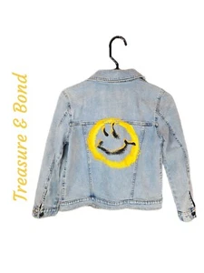 Tresure & Bonds Jean Jacket Girls Sz 8/10 Smiley Face Paint Graffiti On Back  - Picture 1 of 13