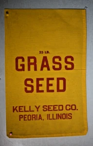 XX LARGE Vintage CLOTH Sack Bag, GRESS SEED, KELLY SEED CO. PEORIA ILLINOIS - Picture 1 of 1