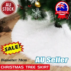 Decor Christmas Tree Skirt White Snow Plush Base Floor Mat Cover Decoration AF - Picture 1 of 6