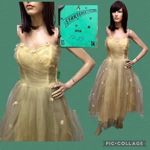 VTG 1950s *DEADSTOCK w/TAG Frou-Frou CUPCAKE Strapless TULLE PROM GOWN w/DAISIES - Picture 1 of 11