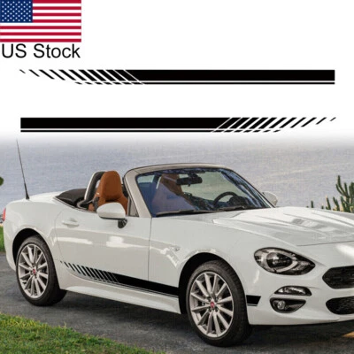 2pcs 75'' Black Sport Racing Stripe Side Skirt Stickers For Fiat 500 124 Spider - Image 1 of 4