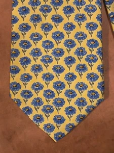 BROOKS BROTHERS YELLOW BLUE FLOWER SILK NECKTIE TIE 58" x 3 3/4" - Picture 1 of 4