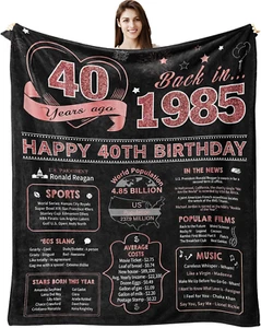 40Th Birthday Gifts for Women Blanket 60"X 50", 40 Year Old Birthday Gifts for W - Picture 1 of 7