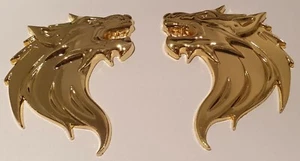 A Pair 3D Quality Metal Wolf Head Badge Decals Emblem CAR Stickers - Gold Colour - Picture 1 of 1