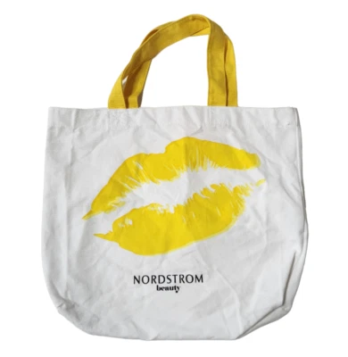 Bolso de Mano Nordstom Beauty Lona Besando Labios Blanco Amarillo Compras de Comestibles Foto 1 de 4
