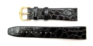 NEW Vintage HIRSCH Black Crocodile Watch Strap Band 19mm NOS Leather Croco Grain - Picture 1 of 4