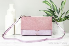 Kate Spade Lola Glitter Small Rose Pink Saffiano Leather Crossbody Bag Handbag