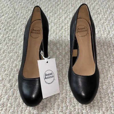 Cuñas para mujer Andre Assous Khloe de cuero negro nuevas con etiquetas talla 6,5 EE. UU. Foto 1 de 4