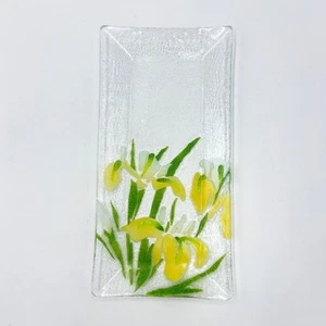 Bandeja para servir vintage Sydenstricker "Day Lilies" arte fundido vidrio retangular - Imagen 1 de 3