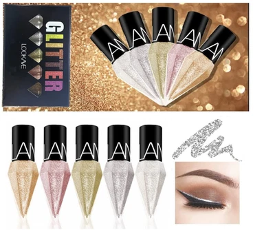 Glitter Liquid Eyeliner Colorful Set,5 Colors Metallic Shimmer White Silver Gold - Image 1 of 4