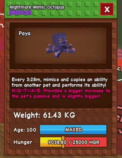 🌱2X NIGHTMARE MIMIC OCTOPUS 60KG + AGE 100 15S WITH TOY🌱GROW A GARDEN🌱CHEAP