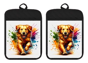 Golden Retriever Hund Welpe Küche Topflappen Ofenhandschuh Leinen Handtuch DZ449DPH - Bild 1 von 14