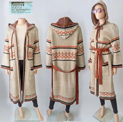 Abrigo Suéter Plumero Largo Con Capucha Wintuk Boho Wards Años 70 De Colección M Foto 1 de 4