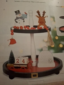 Merry Moments Holiday Tiered Tray Santa   Centerpiece Cupcake Appetizer Decor  - Picture 1 of 7