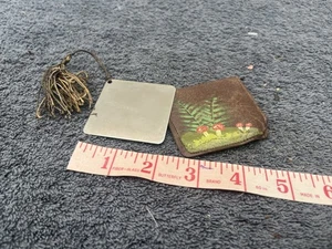 Vintage Spiegel bemalt Leder Etui Tasche Handtasche Mini Wald tragbar Make-up 60er - Bild 1 von 10