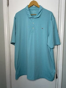 Vineyard Vines Kennedy Shirt Mens 2XL Blue Green Performance Polo Golf Striped - Picture 1 of 7
