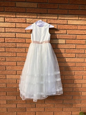 Vestido Alfred Angelo Niña Flor ~ Disney Cuento de Hadas Bodas Talla 7 Blanco Rosa LEER Foto 1 de 4